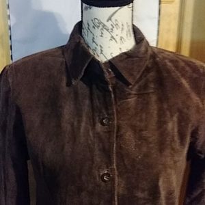 Leather lined suede button down brown long slesve